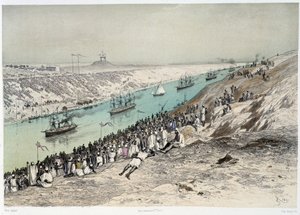 Passage zu El-Guisr in „Einweihung des Suezkanals“ von G. Nicole. 1869 von Edouard Riou