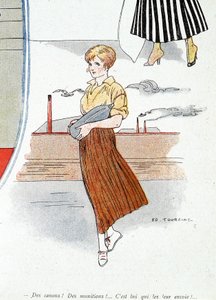 Frau stellt Munition für den Krieg 1914-1918 her. „Lastwagen! Munition! Er schickt sie!“ In „Bayonet“, am 25.11.1915 von Edouard Touraine