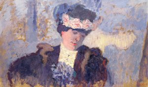 Madame Hessel mit einem mit Blumen geschmückten Hut