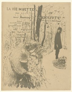 Umschlag für Programmheft mit Frau mit zwei Kindern und Mann im Park für das Theaterstück La vie muette von Edouard Vuillard