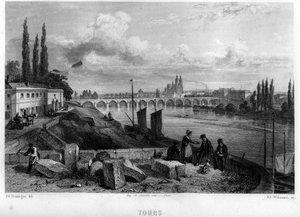 Stadtansicht von Tour, Indre-et-Loire (Indre et Loire), Centre, Frankreich. Gravur von Willmann in „La France ancienne et moderne“ von Jean-Bernard Mary-Lafon (Jean Bernard Mary Lafon) von Edouard Willmann