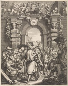 Zwei Herren kaufen Pilze auf dem Markt von Edouard van Ordonie