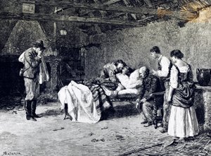 Tod von Anita Garibaldi auf dem Bauernhof des Marquis Guiccioli (Illustration) von Edouardo Matania