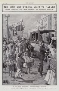 König Edward VII. und Königin Alexandra begegnen einer religiösen Prozession auf einer Straße während ihres Besuchs in Neapel, Italien von Edouardo Matania