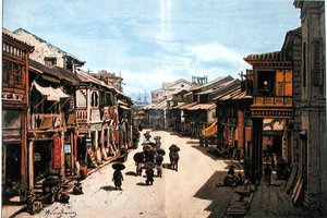Eine Straße in Hongkong Mitte des 19. Jahrhunderts von Eduard (after) Hildebrandt