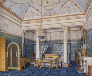Innenräume des Winterpalastes. Das Schlafzimmer von Kaiserin Alexandra Fjodorowna, 1870