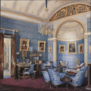 Innenräume des Winterpalastes. Das Boudoir der Kaiserin Maria Alexandrowna, 1850er Jahre