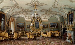 Ansicht des Salons von Alexandra Fjodorowna, Ehefrau von Zar Nikolaus I. im Gatchina-Palast (Aquarell) von Eduard Hau