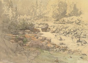Landschaft mit Felsen in einem Fluss nahe Kronau
