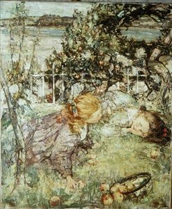 Mädchen in einem Obstgarten