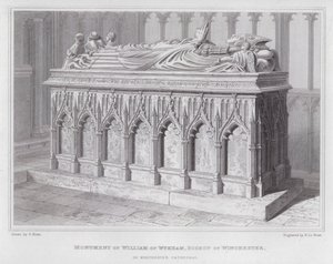 Monument von William of Wykham, Bischof von Winchester, in der Winchester Kathedrale (Gravur) von Edward Blore