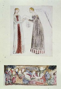 Nr.1084-f.10 Zwei Mägde, Kopie aus Die Geburt Mariens von Giovanni da Milano aus der Rinuccini-Kapelle, Florenz; Die Klage von Edward Coley Burne Jones