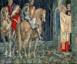 Suche nach dem Heiligen Gral Wandteppiche - Panel 3 - Das Scheitern von Sir Gawaine; Sir Gawaine und Sir Uwaine an der Ruinenkapelle, 1895-96