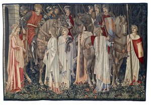 Die Bewaffnung und Abreise der Ritter, Wandteppich entworfen vom Künstler und gewebt von Morris & Co., 1895-96 von Edward Burne Jones
