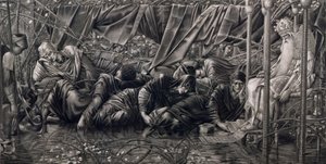 Die Legende der Dornröschen: Der Ratssaal, veröffentlicht von Thomas Agnew & Sons, 1890 von Edward Coley after Burne Jones
