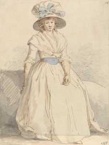 Eine junge Dame sitzt in einem weißen Kleid