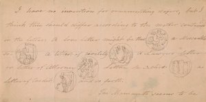 Brief mit Entwürfen für Siegel (?) von Edward Francis Burney