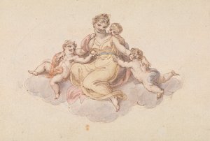 Mutter und Kinder auf einer Wolke sitzend von Edward Francis Burney