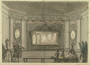 Gemälde von de Loutherbourgs Eido Phusikon, das Satan zeigt, wie er die rebellischen Engel erweckt von Edward Francis Burney