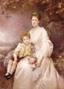 Porträt von Laura Gwendolen Gascoigne und ihrem Sohn Alvary von Edward Hughes