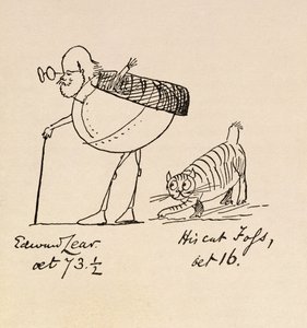 Edward Lear im Alter von 73 und ein halbes Jahr und seine Katze Foss, im Alter von 16