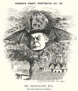 Charles Bradlaugh, englischer liberaler Politiker und Atheist (Karikatur)