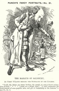 Karikatur: Robert Gascoyne-Cecil, 3. Marquess of Salisbury, englischer konservativer Politiker (Gravur) von Edward Linley (after) Sambourne