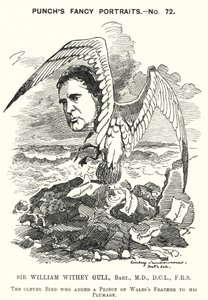 Sir William Withey Gull, englischer Arzt, der den Prinzen von Wales wegen Typhus behandelte und Leibarzt von Königin Victoria wurde (Karikatur)
