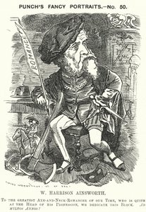 Punch-Karikatur: William Harrison Ainsworth, englischer Historienromanautor (Gravur) von Edward Linley (after) Sambourne