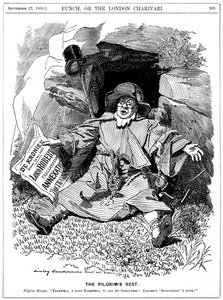 Die Pilger Rast, Karikatur von Paul Kruger, südafrikanischer Politiker, 1900