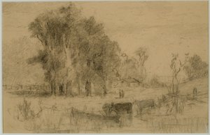 Landschaft, Ruderboot und Kühe (#57) ca. 1880