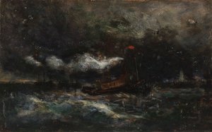 Sturm, Brenton Light (Boot im Sturm, Leuchtturm im Hintergrund)