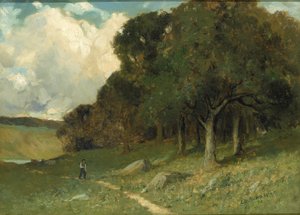 Ohne Titel (Mann auf Weg mit Bäumen im Hintergrund) von Edward Mitchell Bannister