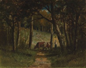 Ohne Titel, Kühe auf einem Pfad im Wald, 1883