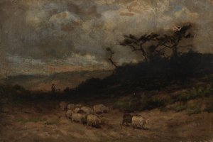 Unbetitelt: Schäfer mit Schafen von Edward Mitchell Bannister