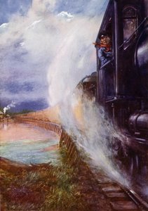 Zug fährt entlang des Skeena River auf der Grand Trunk Pacific Railway, Kanada