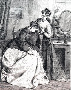 Eine ältere Schwester tröstet ihre jüngere Schwester von Edward Robert Hughes