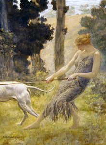 Frau geht mit ihrem Hund spazieren von Edward Robert Hughes