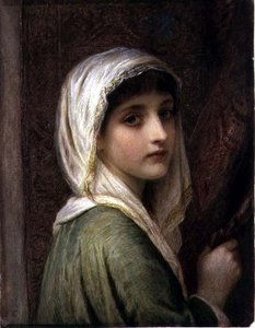 Mädchen mit weißem und goldenem Kopftuch von Edward Tayler