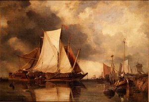 Fischerboote auf Grund am Scheldt von Edward William Cooke