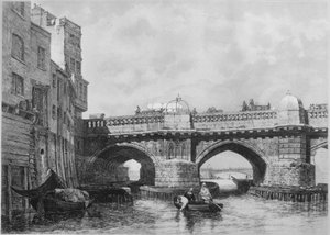 Das Southwark-Ende der alten London Bridge, 1831