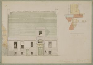 Vorderansicht des Hauses für J.A.M. Whistler Esq, Tite Street, Chelsea, 1877 (Feder und Tinte und Aquarell auf Papier)