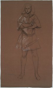 Figurenstudie. Mann im mittelalterlichen Kostüm. Möglicherweise eine Studie für von Edwin Austin Abbey