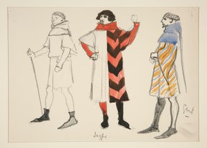 Jongleur und Herr, Kostümskizze für Henry Irving