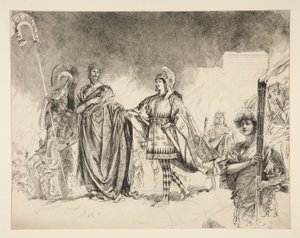 Hochzeitsmorgen von Theseus und Hippolyta (Studie für .1036) - Theseus tritt ein, aus Ein Sommernachtstraum von Edwin Austin Abbey