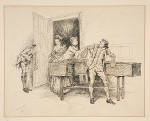 Nan und Klavier, Illustration für Oliver Goldsmith