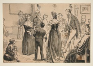 Party in einem viktorianischen Haus - nicht identifizierte Illustration von Edwin Austin Abbey