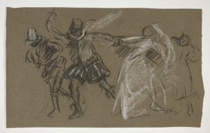 Petruchio zieht Katharina, aus Der Widerspenstigen Zähmung (recto); Skizze einer sitzenden Figur (verso) von Edwin Austin Abbey