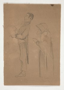 Profilstudien von Mann und alter Frau (recto); Drei Skizzen von Köpfen und unidentifizierte Skizze (verso) von Edwin Austin Abbey