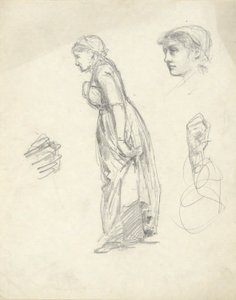 Blatt mit Studien: Frau, Kopf und Hände